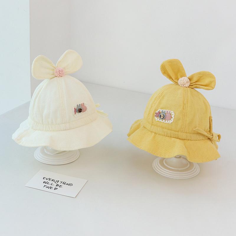 Милая детская шляпа-ведро с бантиками, летняя хлопковая шляпа-рыбак для малышей и малышей, однотонная, регулируемая на шнурке, шапочка для купания для девочек