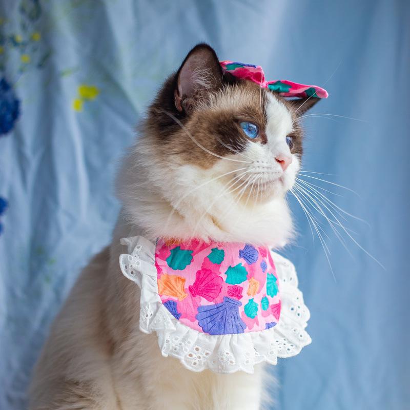 Plaid elastic dog cat pet saliva towel lace lace pet triangle scarf bib supplies