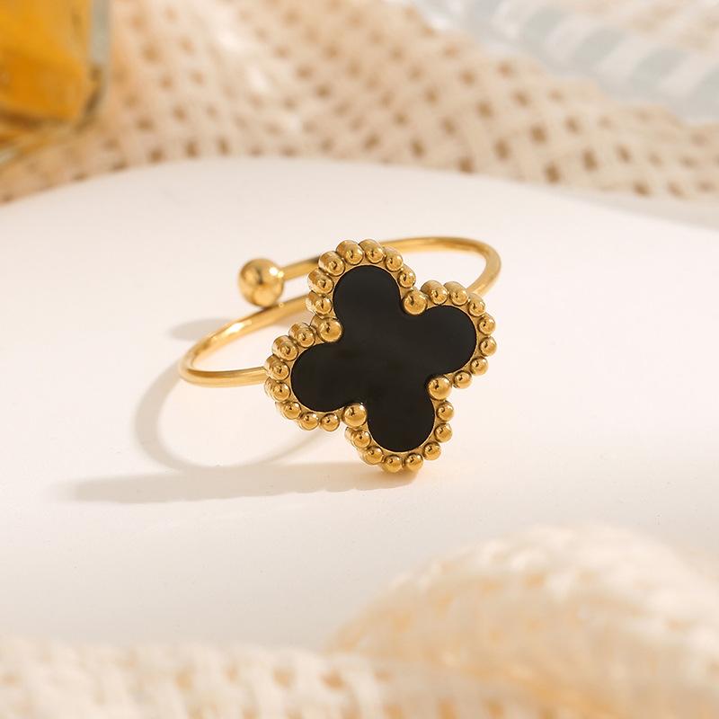 New Four-Leaf Clover Women's Titanium Steel Ring Opening Adjustable Finger Ring Small Design Sense Of Jewellery