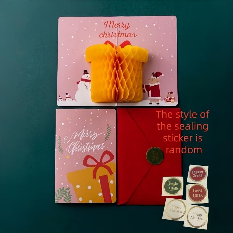 2 шт./набор 3D всплывающих рождественских открыток с конвертом и наклейками-марками - Санта, С днем рождения, Простые поздравительные открытки, Рождественские открытки