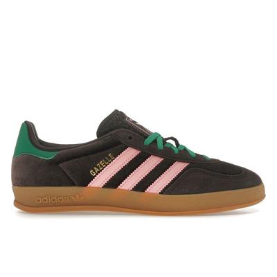 Gazelle Indoor темно-коричневые розово-зеленые бархатные женские кроссовки Glow-Pink Court-Green JI2714