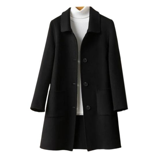 Женское зимнее пальто в деловом стиле с отложным воротником, однобортное пальто средней длины, куртка для поездок на работу, однотонная плотная верхняя одежда