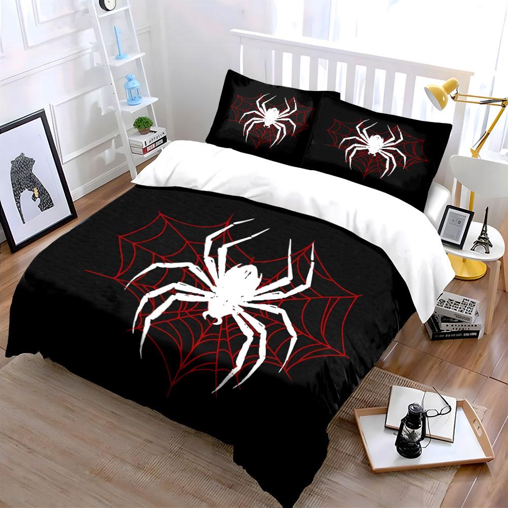 White Spider with Red Web Bedding Duvet Cover Set (1*Duvet Cover 2*Pillowcases, without duvet insert)