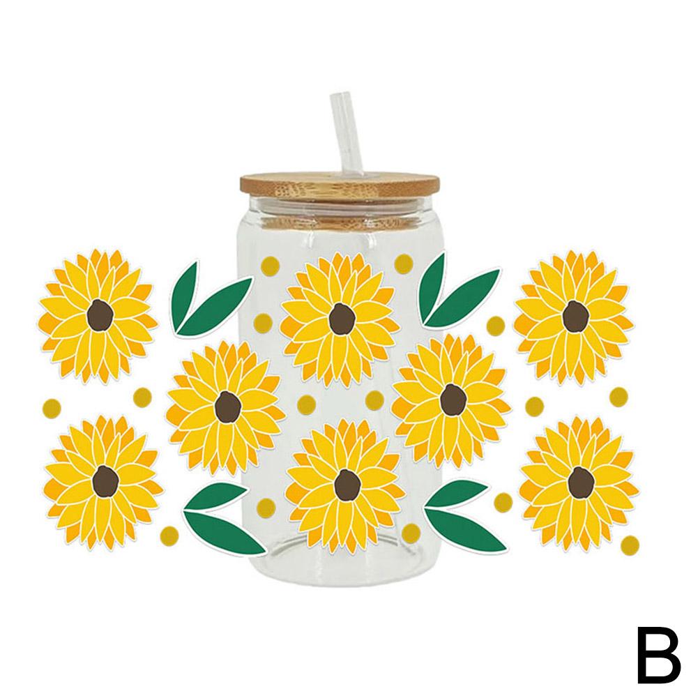 Цветок 16 унций УФ DTF чашка переносные наклейки на заказ водонепроницаемая банка 1 шт. стекло DIY Lab O1D9