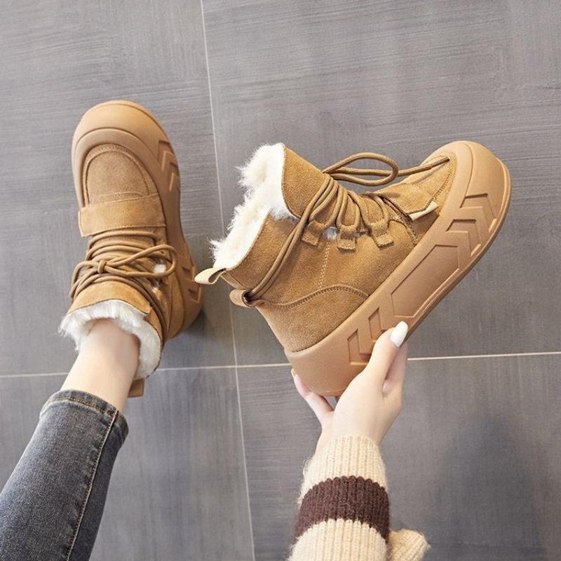 Простые Удобные Повседневные Зимние Ботинки для Женщин Утепленные Теплые На Толстой Подошве Увеличивающие Рост Зимние Женские Короткие Ботинки