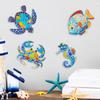 4 Pcs Wooden Beach Wall Decor Colorful Sea Turtle Fish Crab Seahorse Outdoor Sculptures Ocean Theme Wall Art for Garden Fence Home Wall