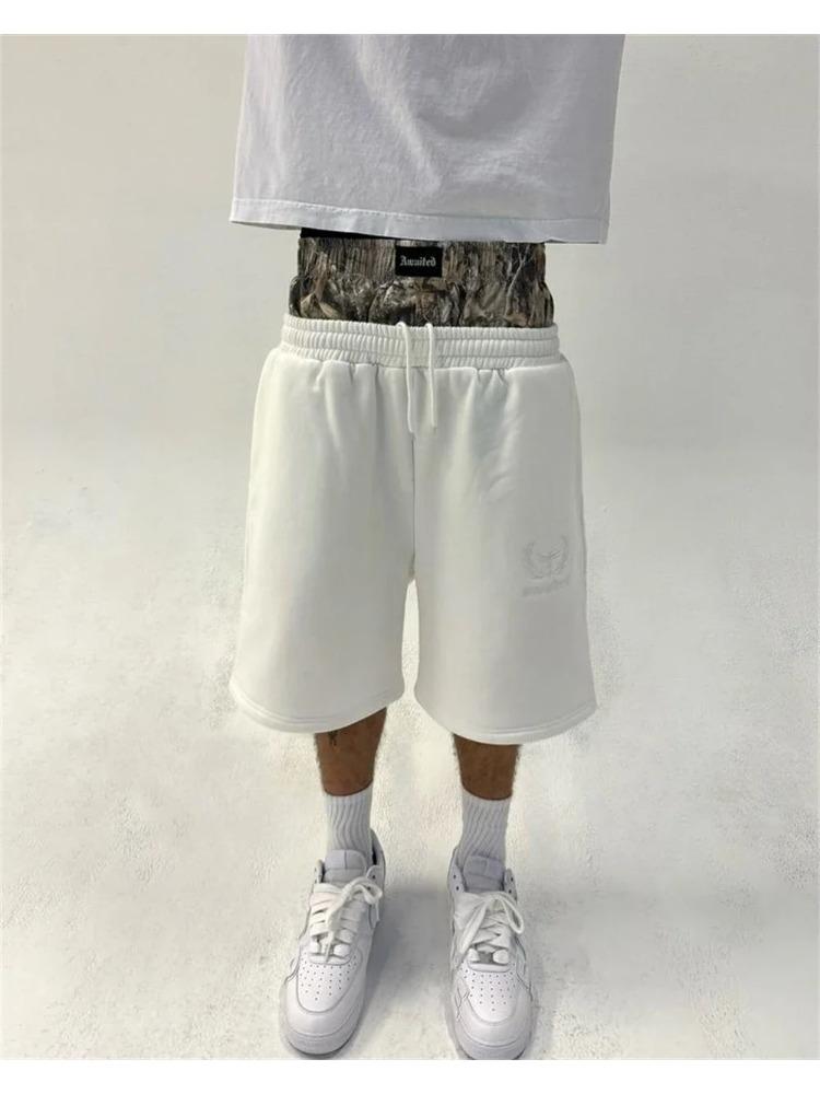 Американский новый стиль Harajuku камуфляжные шорты с двойным верхом для мужчин и женщин в стиле хип-хоп с высокой талией уличные спортивные хлопковые брюки