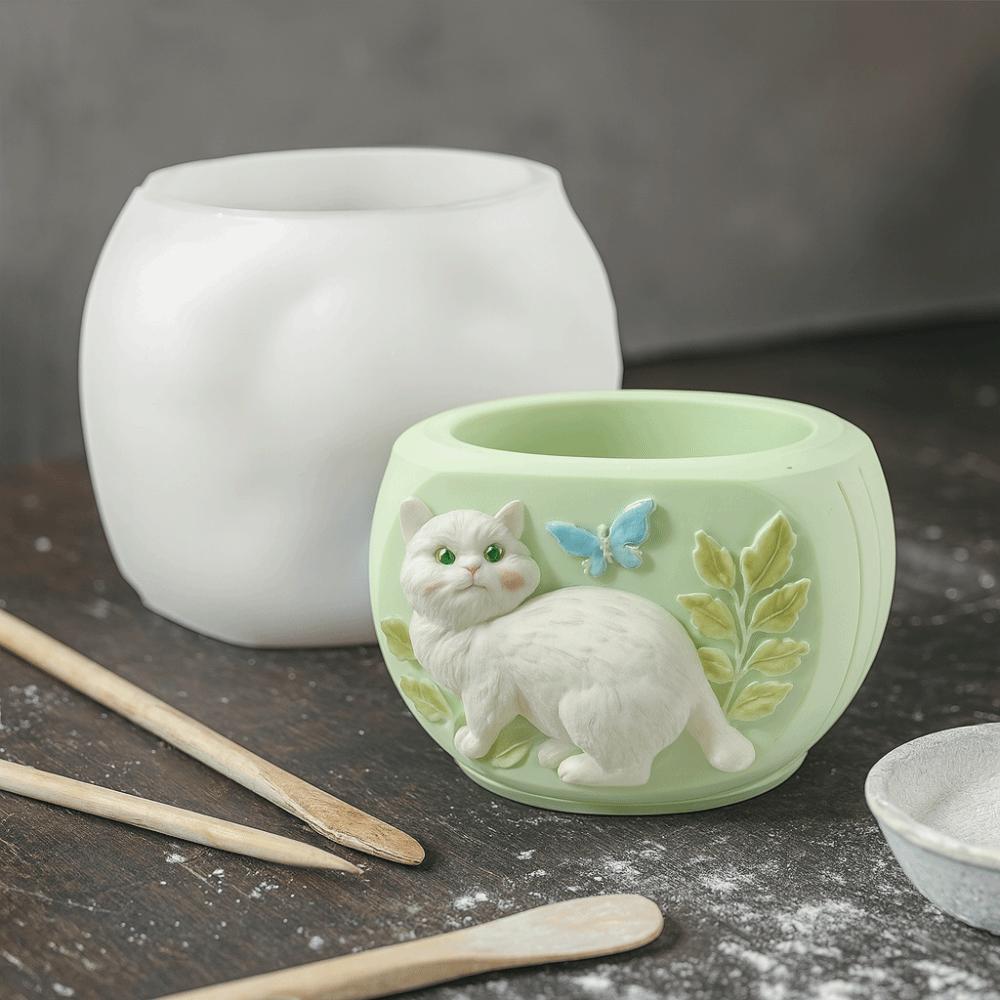 Силиконовая форма для цветочного горшка в форме кошки, антипригарная, мягкая форма для кашпо, экологичная, ручная работа, форма для банки для хранения, горшок для суккулентов