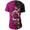 Женская футболка больших размеров с коротким рукавом, V-образным вырезом и принтом роз - Удобная, Дышащая, Свободного кроя - Идеально подходит для повседневной носки