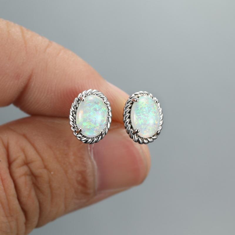 Twist Oval Opal Stud Earrings Versatile Vintage Versatile Earrings