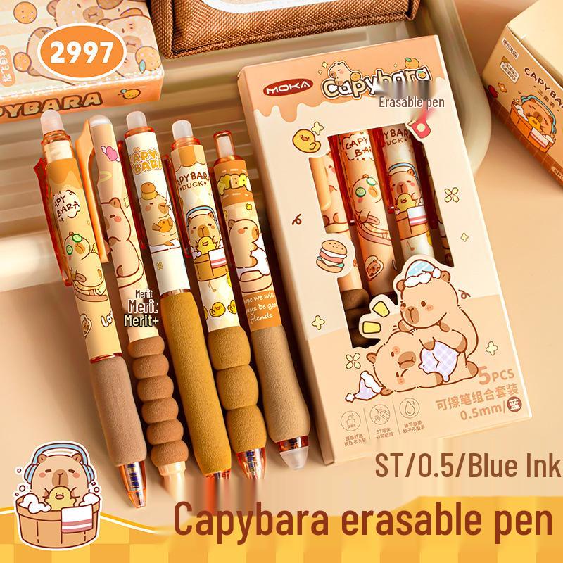 Капибара Стираемая гелевая ручка с губчатым рукавом - Нажимной механизм, Синие чернила