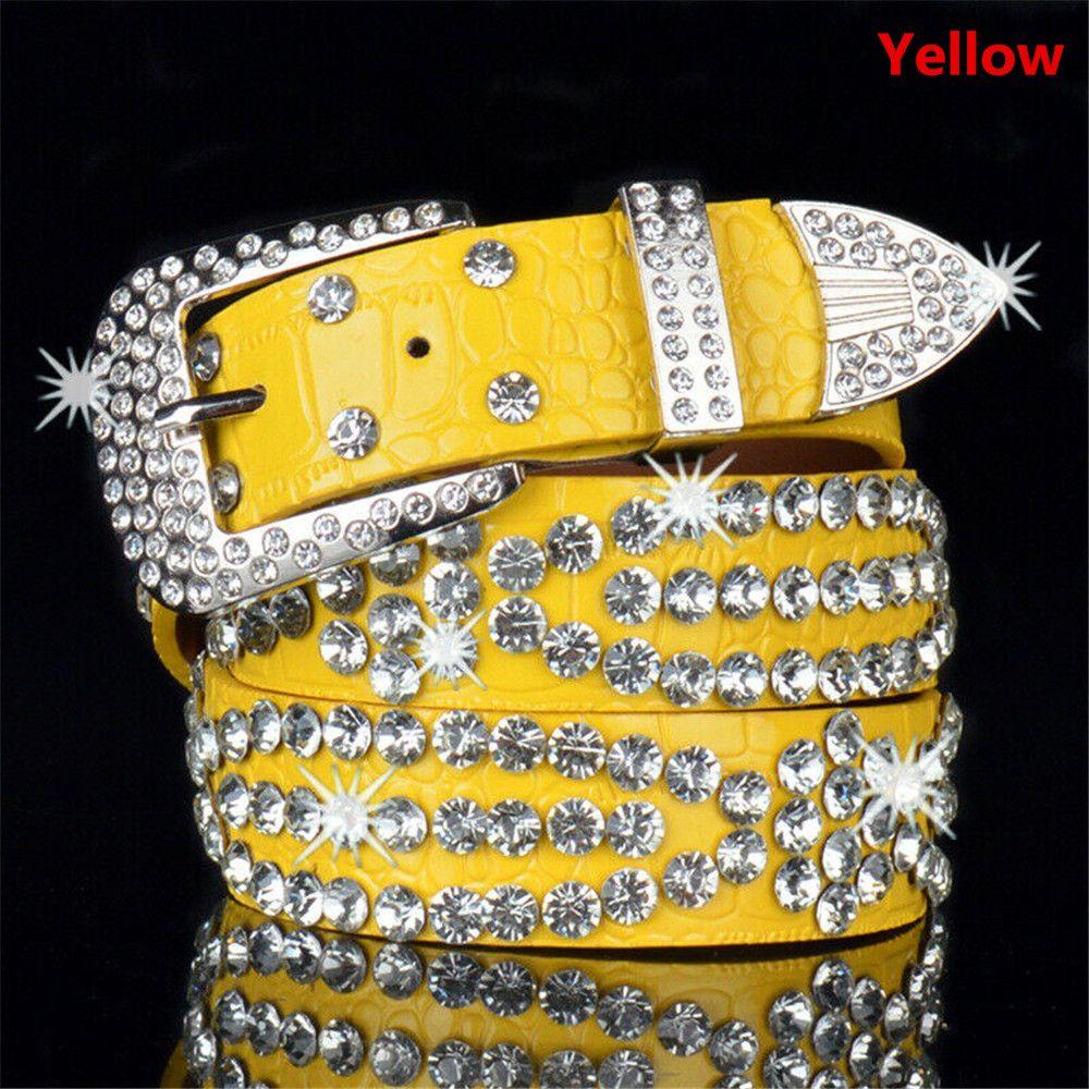 Women Studded Glitter Waistband PU Leather Bling Crystal Rhinestone Belt