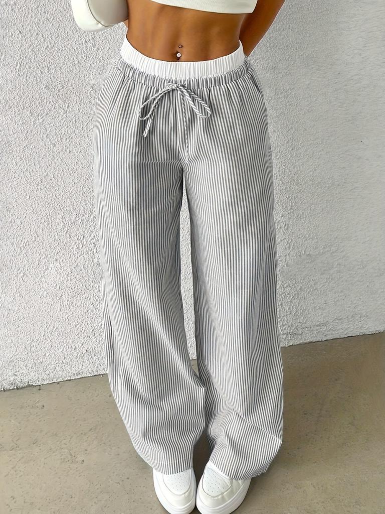 Women's Casual Fashion Striped Floor-Mopping Straight Pants Casual Pants