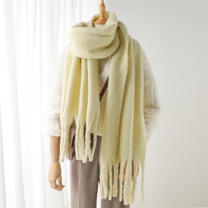 Simple Basic Monochrome Chunky Scarf Imitation Cashmere Thickened Soft Warm Tassel Long Scarf Autumn Winter Coldproof Versatile Neck Protection Scarf