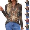 Women's Fashion Casual Lapel Short Long Sleeve Print Shirt Women's Button Up Tops