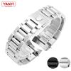 Stainless Steel Watchband 22mm Solid Metal Band Curved End Watch Strap Mens Watch Bracelet Silver Black Color