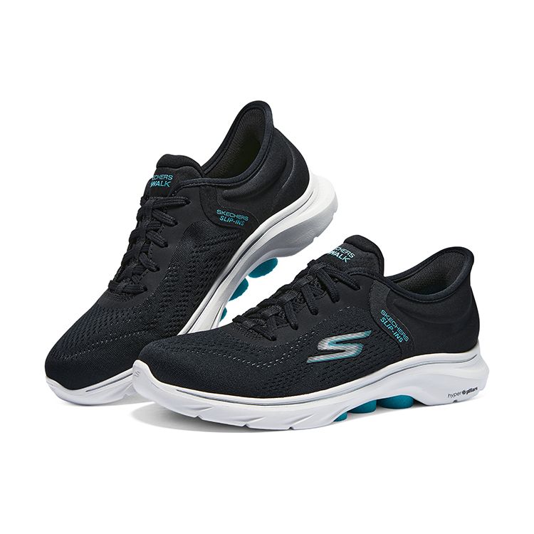 Skechers Go Walk 7 Амортизация Удобная Сетчатая Низкая Посадка Повседневная Беговая Обувь Женская кеды Черный Синий 125233-BKAQ