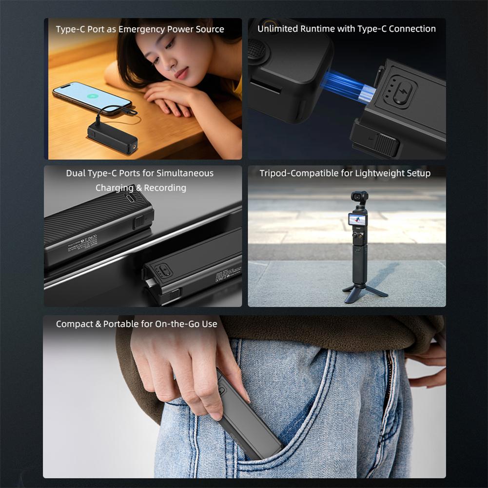 Для DJI Osmo Pocket 3 Портативная батарейная рукоятка Легкая батарея для спортивной камеры Рукоятка для камеры Пауэрбанк Аксессуар для камеры