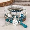 4PCS Bohemian Multi-Strand Beaded Bracelet Set with Fringe Tassel & Wing "I Love You" Charm - Women's Layered Jewelry Gift for Summer Fashion