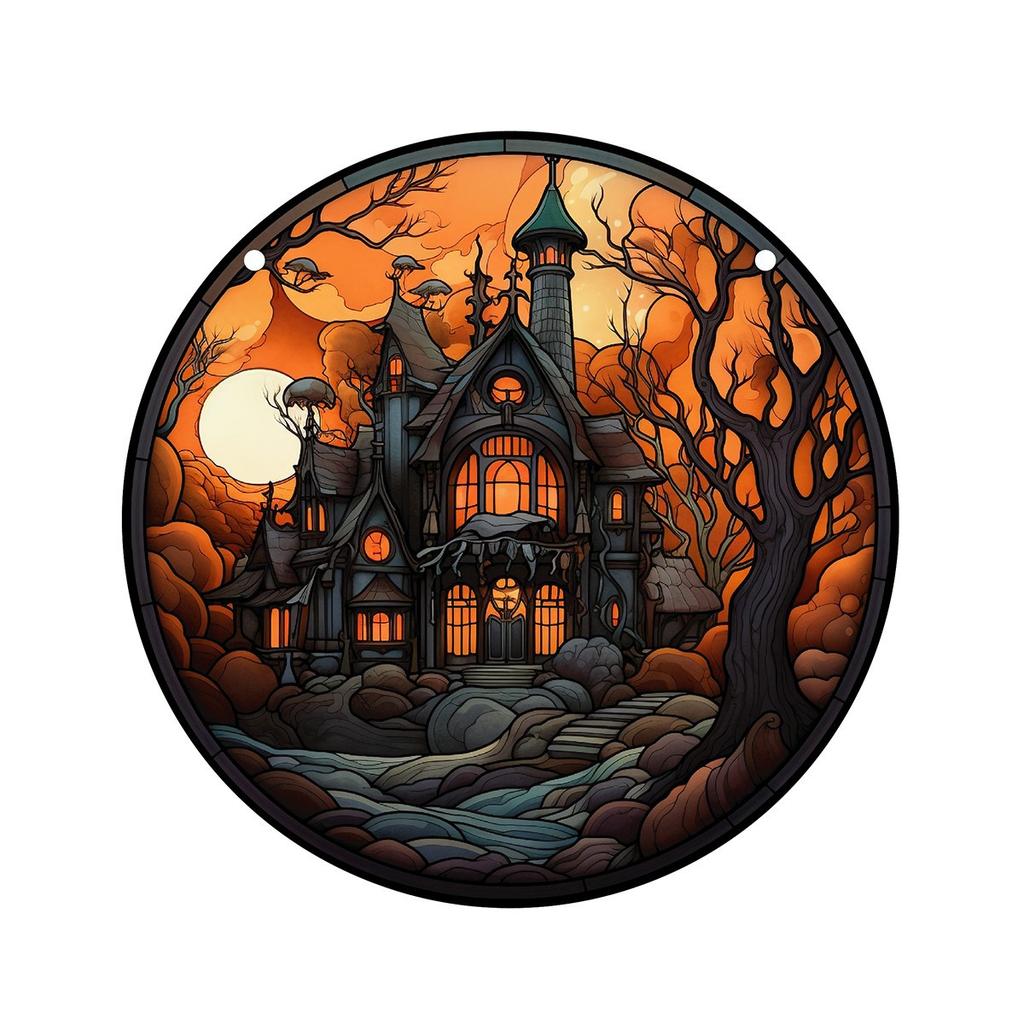 1pc Acrylic Wall Hanging Porch Decoration Holiday Decoration Painted Window Hanging Window Hanging Ornament Round Sign.