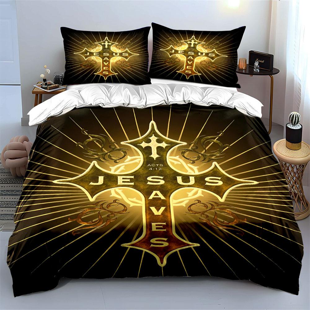 "Jesus Saves Cross Set" Bedding Duvet Cover Set Duvet Cover Pillowcases (1 * Duvet Cover 2 * Pillowcases, without duvet insert)