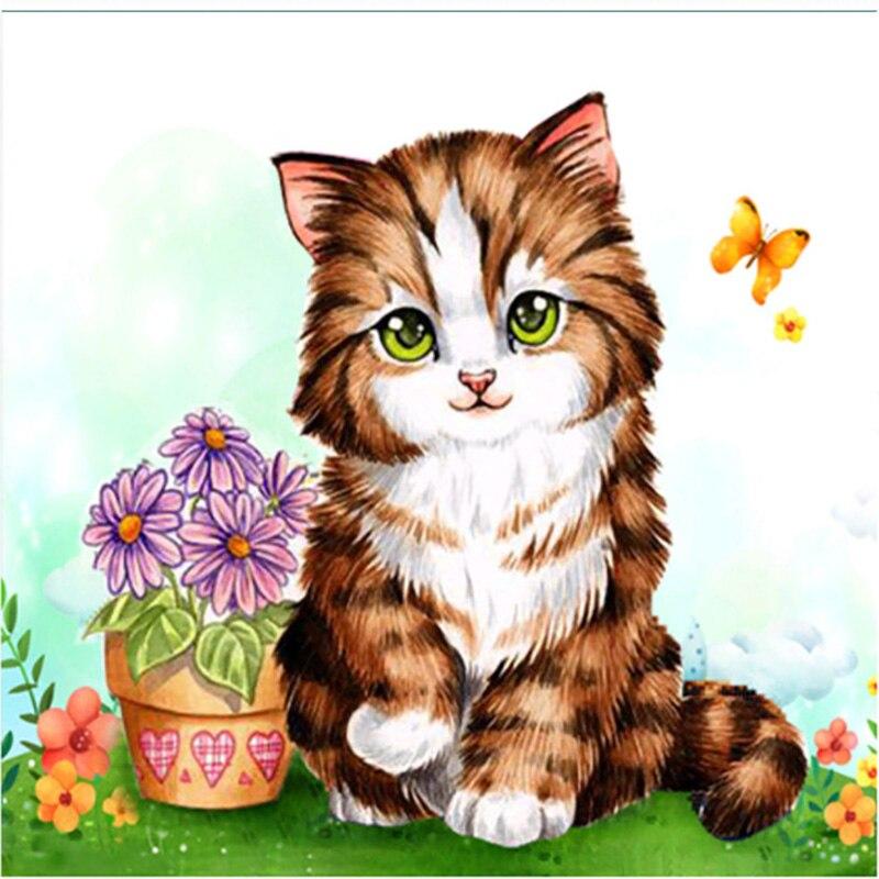 DIY алмазная живопись кошка алмазная вышивка животное вышивка крестиком полная круглая дрель горный хрусталь ручной работы искусство домашний декор подарок