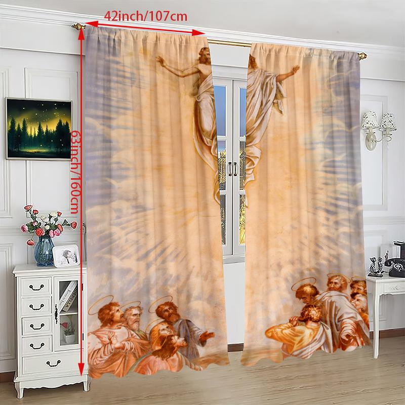 2pcs- Jesus' Radiance Polyester Curtains, Pole Bag Curtains 42*84, Bedroom, Living Room, Home Room, Party Decoration