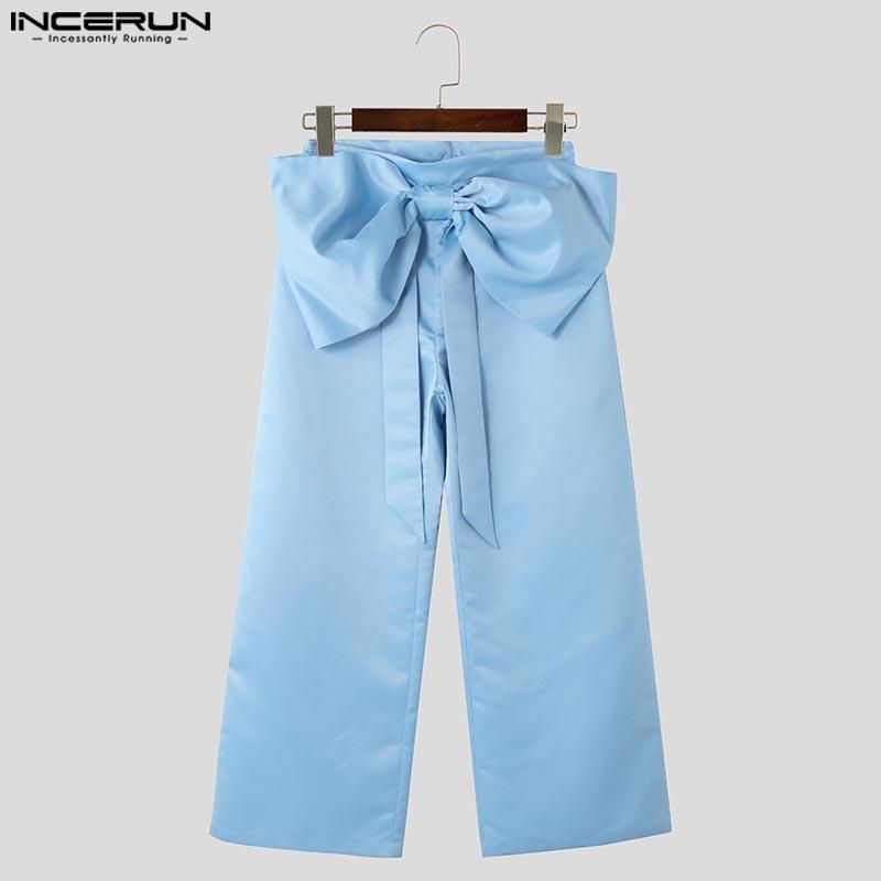 INCERUN Мужские повседневные брюки с широкими штанинами и бантом на молнии до талии