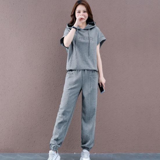 2 шт./компл. женские брюки с капюшоном, повседневный комплект с эластичной резинкой на талии, сплошной цвет, с капюшоном на шнурке, спортивные свободные карманы, верхние брюки больших размеров, костюм женской одежды