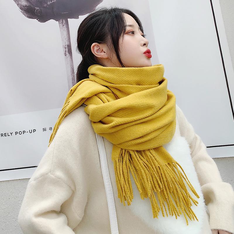Nian Ge Runsi Solid Color Thick Cotton Cashmere Scarf, Female Twill Dragon Logo Cashmere Shawl