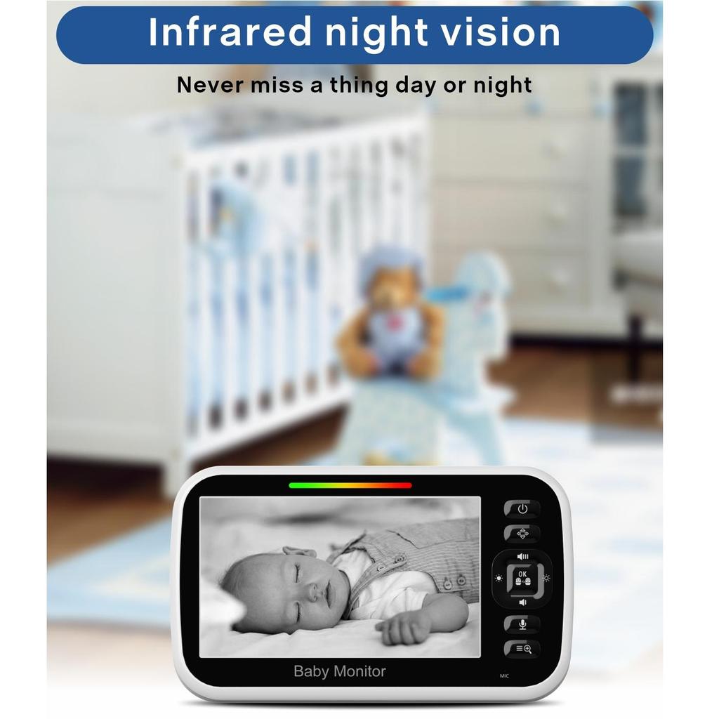 SM651 Радионяня 5 дюймов, ЖК-монитор с функцией панорамирования, наклона и масштабирования, видеоняня с камерой и аудио, режим ночного видения, двусторонний разговор, температура, колыбельныеA