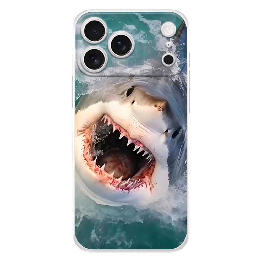Мягкий прозрачный чехол из ТПУ для телефона iPhone 17 Air 16E 16 11 15 14 Pro MAX 12 13 7 8 Plus SE Пасхальный чехол Полная защита спинки Акула