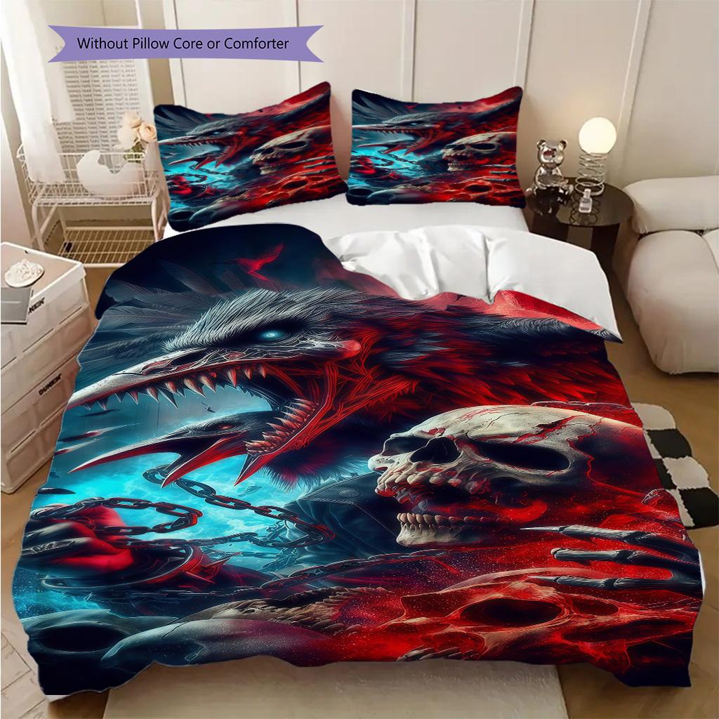 Dark Skulls Flames Gothic Artwork Bedding 1 Duvet Cover 2 Pillowcase Without Core Christmas Birthday Gift Duvet Cover And Pillowcase