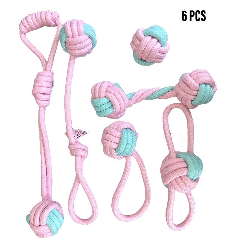 6x Набор игрушек из веревки для собак Прочные и долговечные жевательные игрушки с узлами Мяч для питомца Щенка Медведь Хлопковая игрушка Оптом
