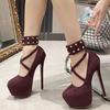 Runway Designer Sexy Metal Rivets Ankle Strap Extreme High Heels for Women Wedding Party Stripper Shoes Platform Pumps Sandals