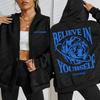 Believe In Yourself Earth Prints Zipper Hoodies Women Soft Hoodie Autumn Loose Clothings Fleece Casual Streetwear