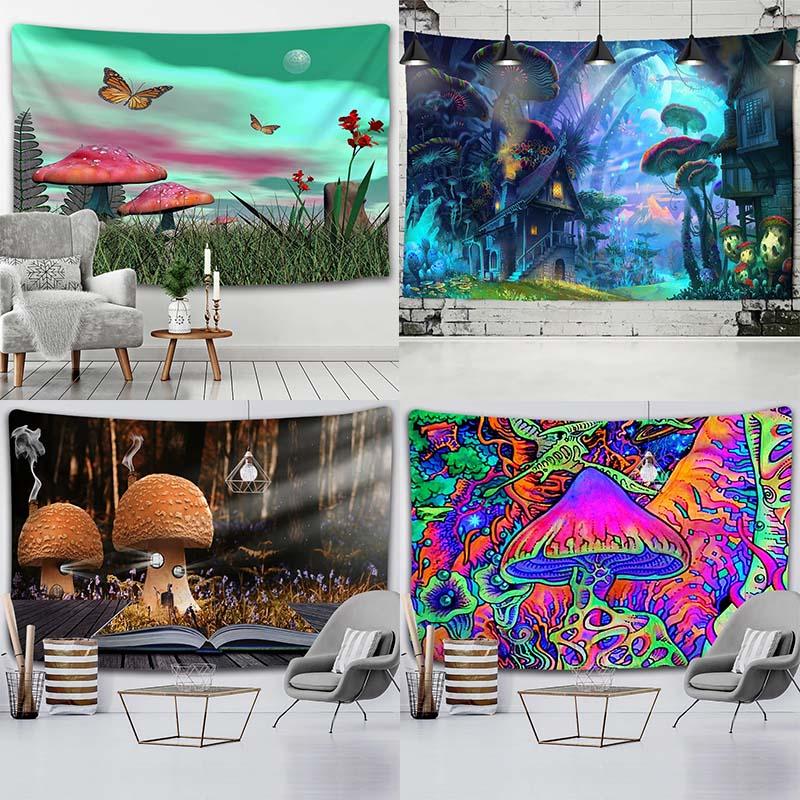 Forest Mushroom Cabin Wall Hanging Home Wall Decoration Tapestry Office Living Room Tapestry