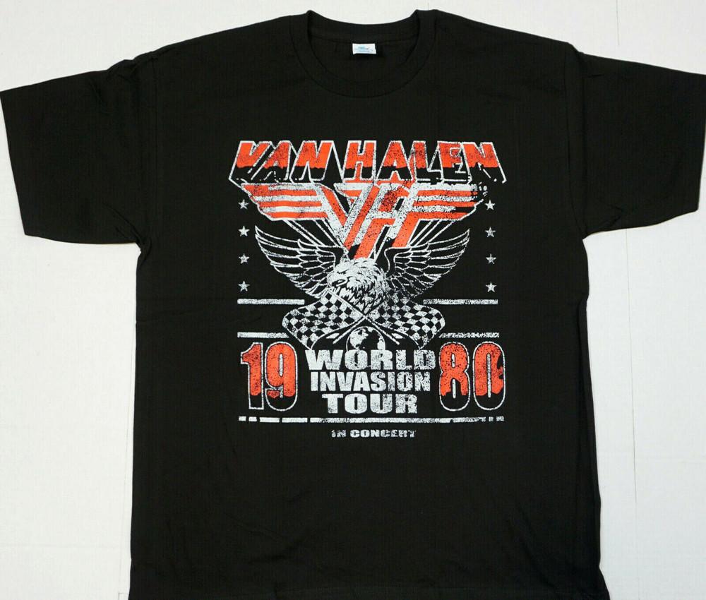 VAN HALEN 1980 Мировой Тур Вторжение Потертая Футболка 100% Хлопок Мужская Новая Унисекс Футболка