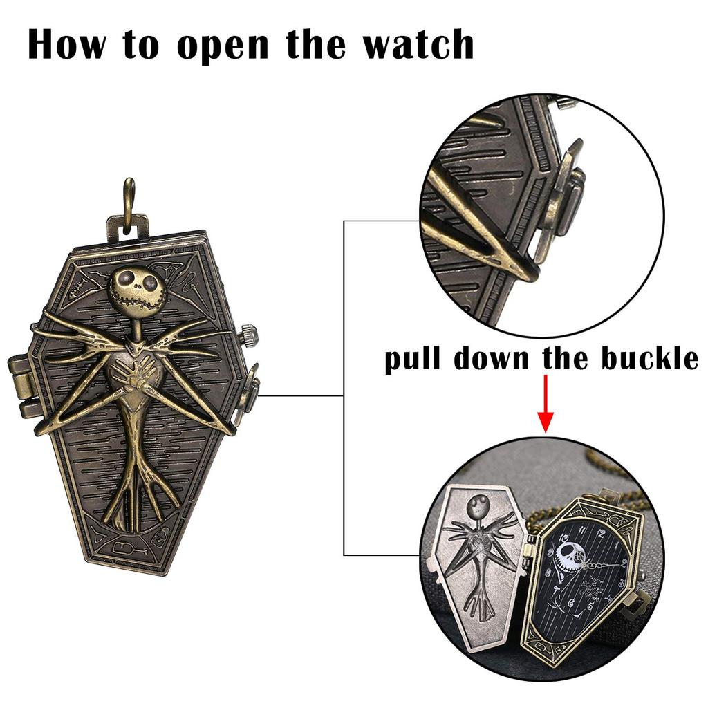 JEWELRYWE Череп Череп Карманные часы Антикварный замок карманные часы кулон ожерелье часы на день рождения годовщина рождественский подарок бронза косплей Хэллоуин