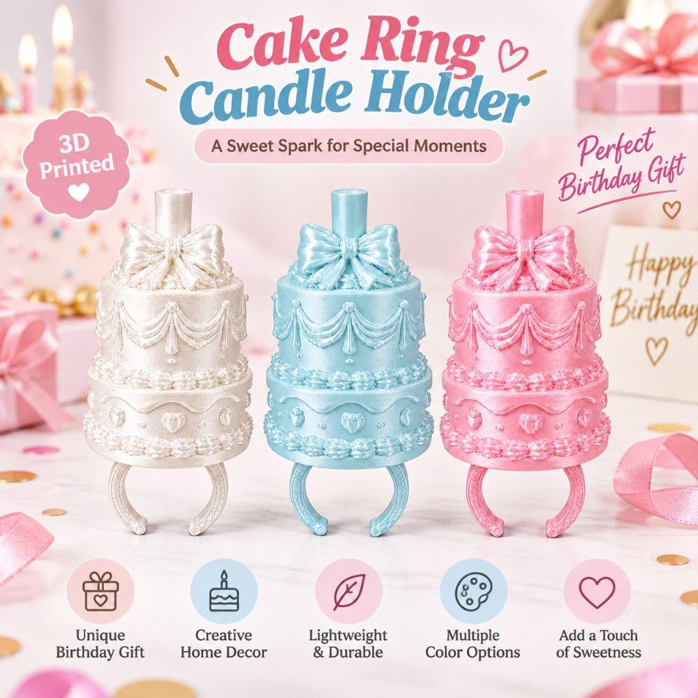 Plastic Finger Ring Candle Stand 3D Cake Shape Birthday Cake Ring Topper  Celebration