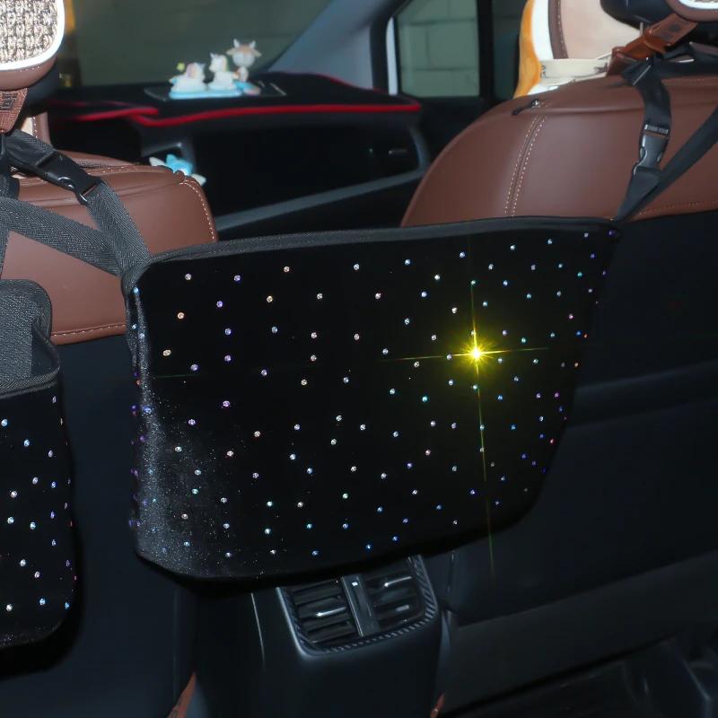 Diamond Crystal Car Seat Organizer Auto Storage Bag Pocket Cover Stowing Tidying Sundries Bling Car Accessories Interior Women