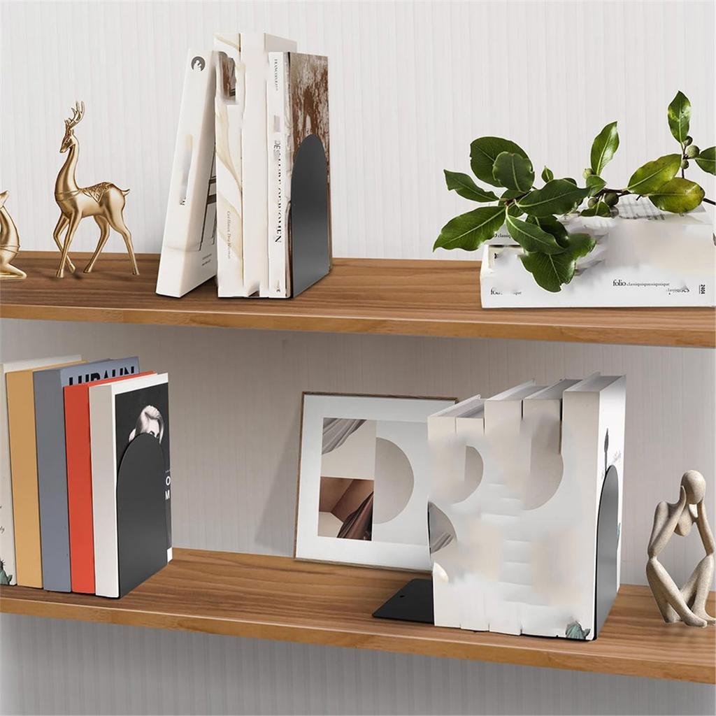 Metal Book Ends for Shelves Bookends for Heavy Books Non-Skid Decorative Book Stopper to Hold Books/Desktop Organizer