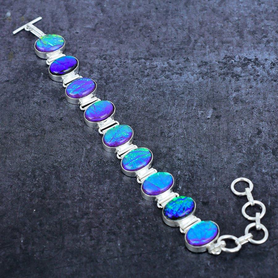 Blue Triplet Opal Gemstone 925 Sterling Silver Bracelet 7-8"