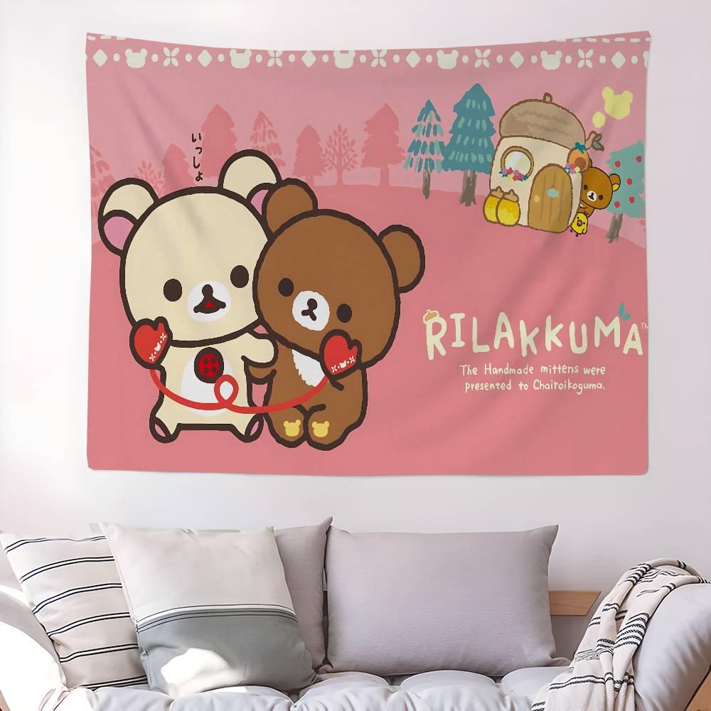 RRilakkuma Cartoon Anime Printed Large Wall Tapestry Art Science Fiction Room Home Decor Decor Blanket