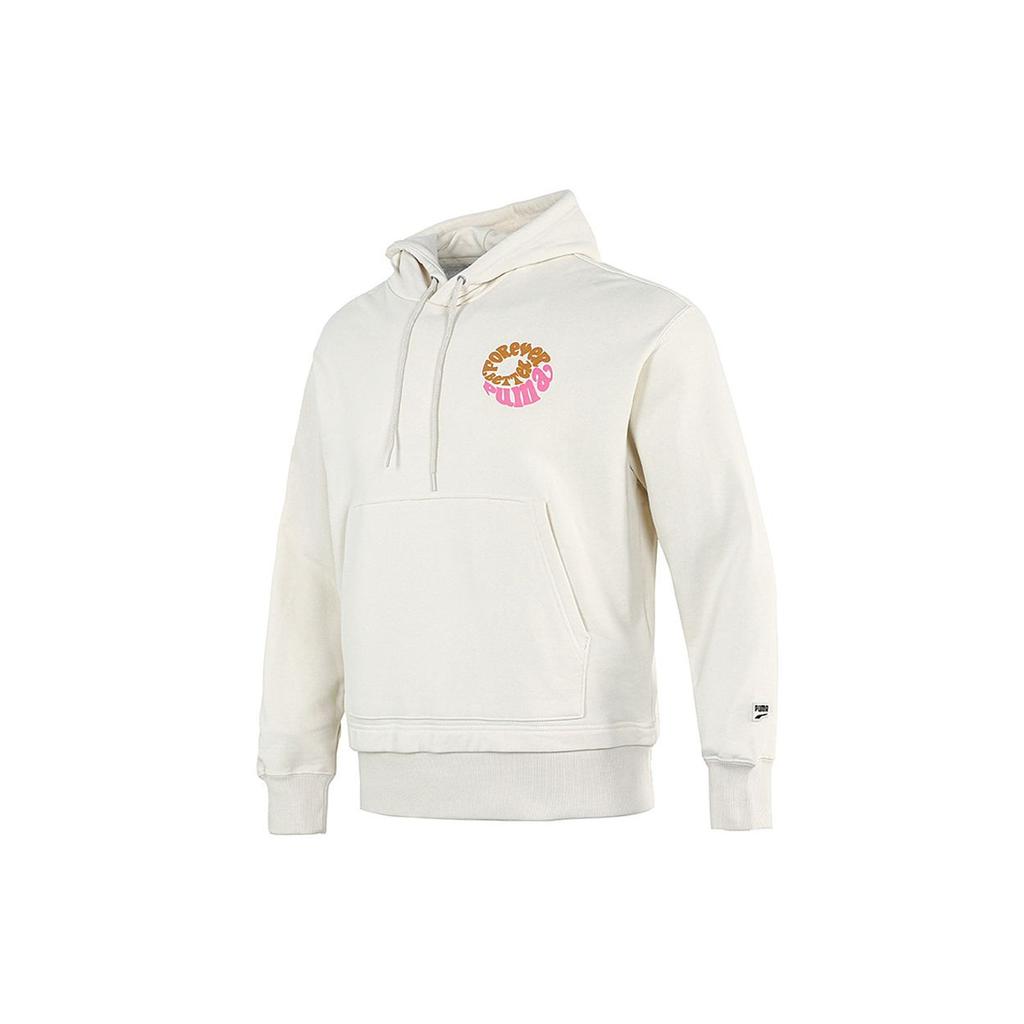 Puma Back Logo Print Hoodie Men Hoodie Milk-White 533038-73