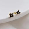 S925 Sterling Silver Black Agate Four Leaf Clover Ear Stud Exquisite Small and Versatile Simple Ear-Raising Earrings for Women