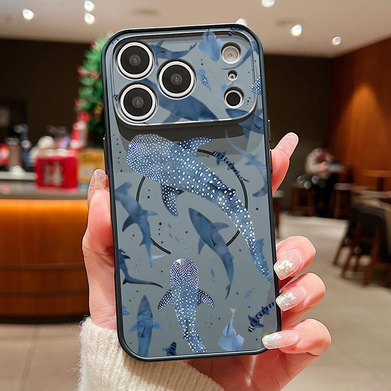 Чехол с рисунком мультяшных акул Для iPhone 17 Pro Max Магнитный Для Magsafe Покрытие с ощущением кожи Для iPhone 16 15 14 13 Pro Max