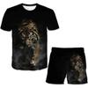 Children's Cartoon 3D Printed Animal Round Neck Beach Pants Summer Set T-shirt Boys' Set