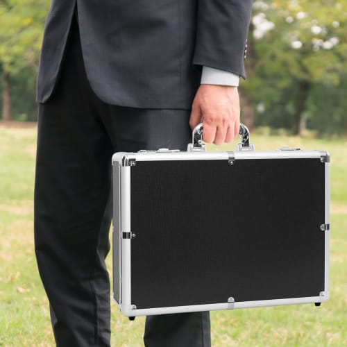 Rxakudedo Large Aluminum Tool Case with Block Cushion and Password Lock, Black, 50cm Long X 18cm Wide X 38cm High, Lightweight, Shockproof, Large Capa