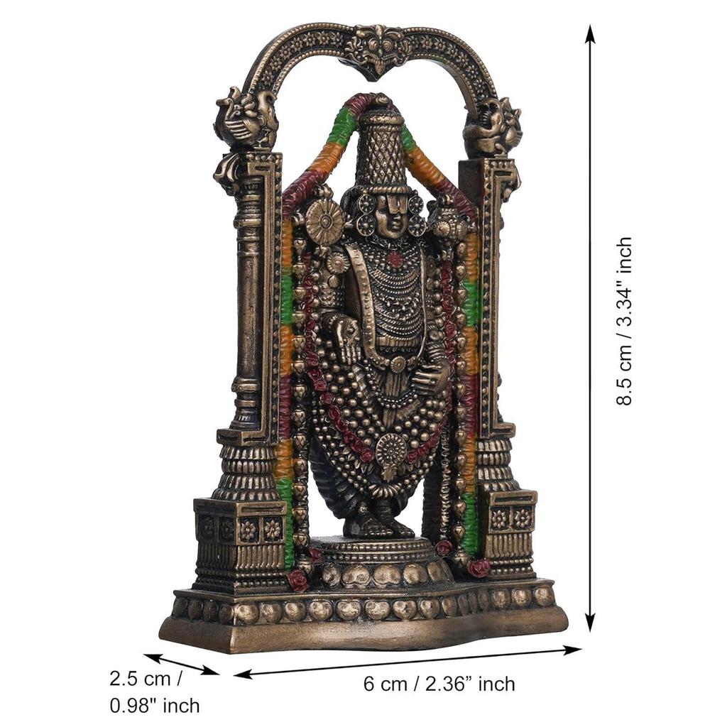 Bronze Tirupati Balaji Idol - God Venkateswara Statue for Home Temple, Pooja Room,Office Decor - Spiritual Gift for Wedding, Anniversary, Diwali